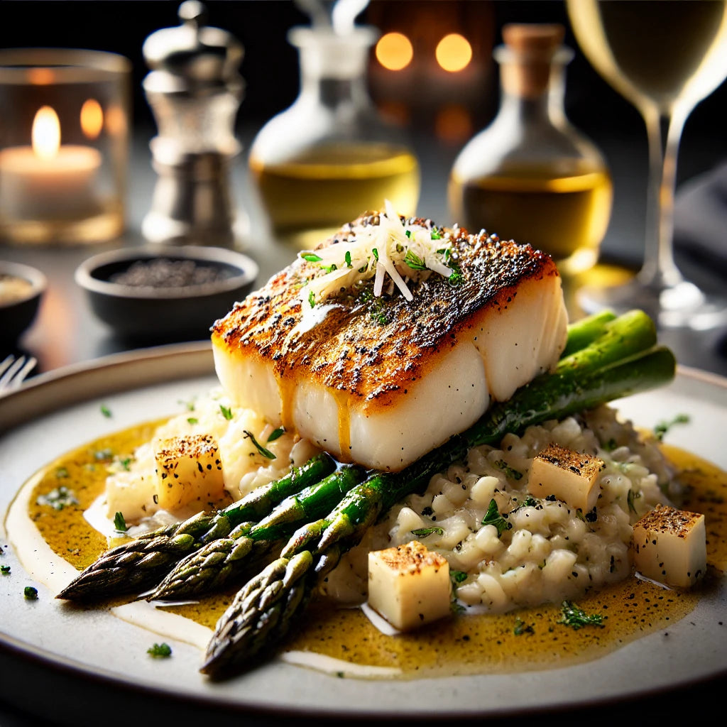 Pan Seared Halibut w/ Garlic Butter Sauce